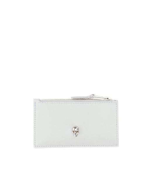 McQueen White Skull Stud Zipped Wallet