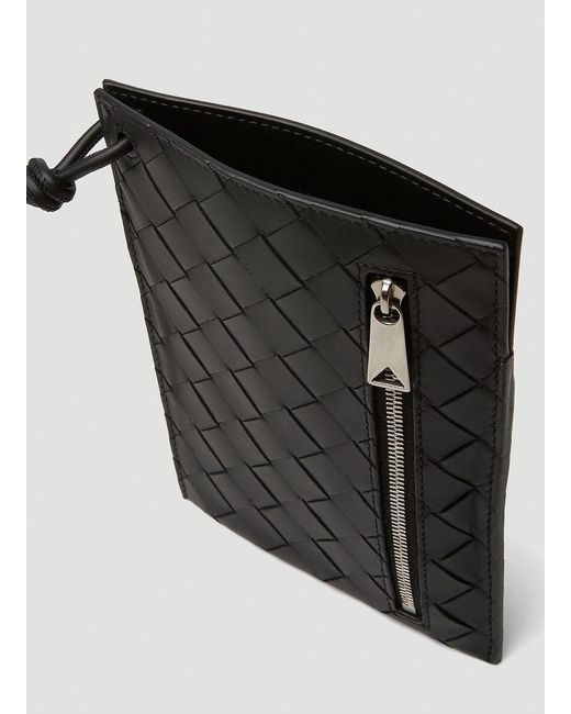 Bottega Veneta Black Intrecciato Neck Strapped Phone Holder for men