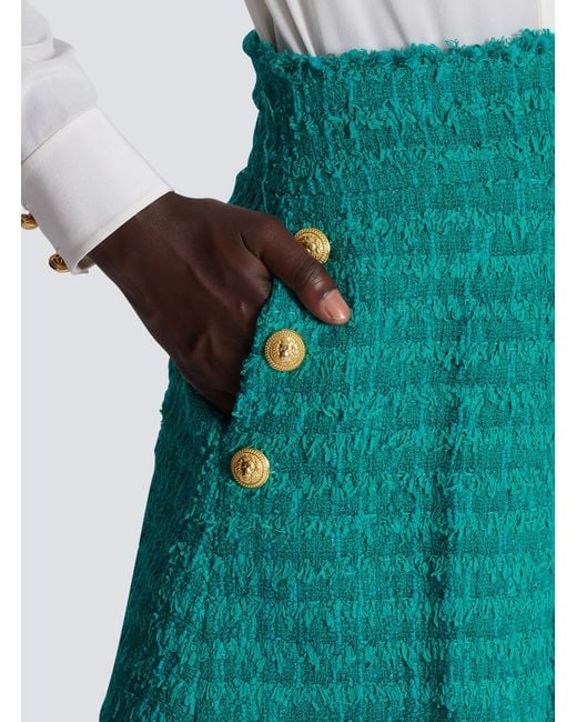Balmain Green Buttoned Tweed Shorts