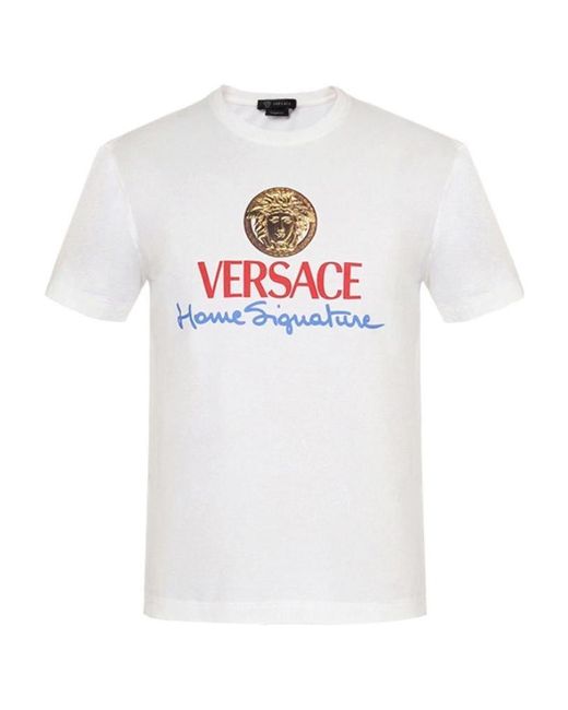 Versace White Home Signature Logo Print T-Shirt for men