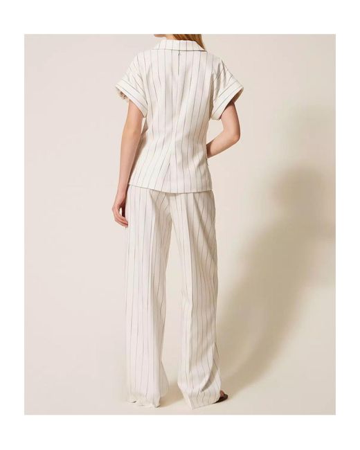 Twinset White Pinstripe Palazzo Trousers