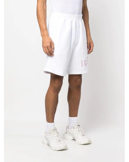DSquared² White Logo Print Cotton Track Shorts for men
