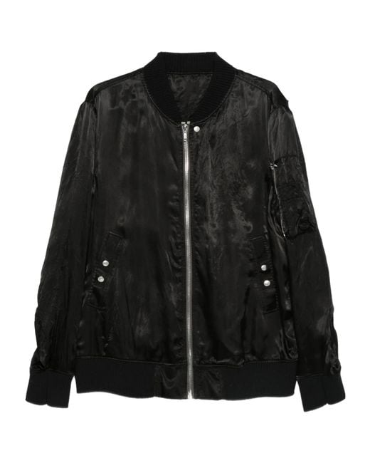 Rick Owens Black Crinkled Bomber Jacket for men