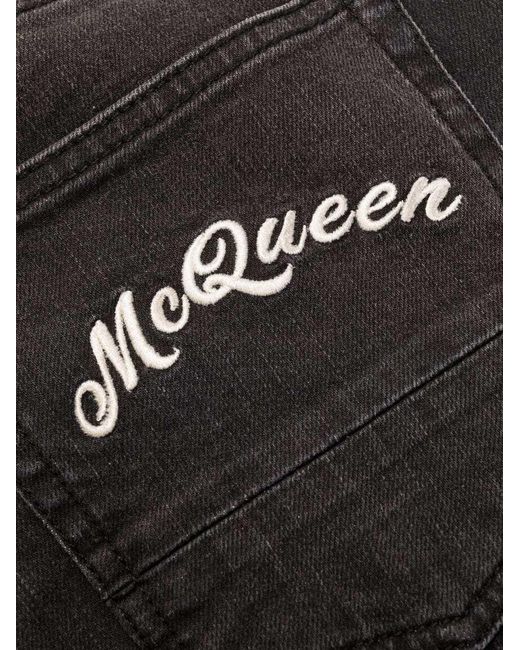 McQueen Blue Logo Embroidered Jeans for men