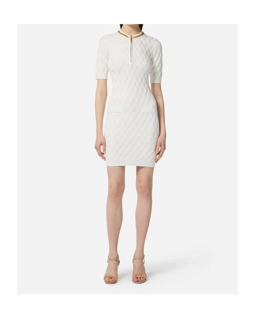 Elisabetta Franchi White Embellished Knitted Mini Dress