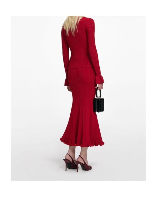 Self-Portrait Red Ruffled Midi Skirt