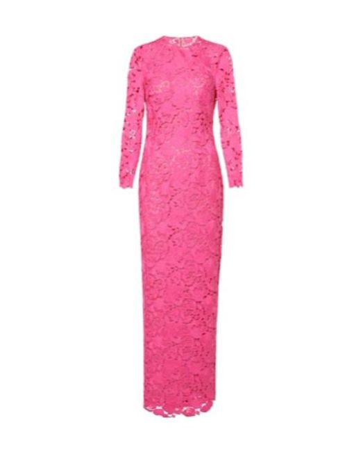 Oscar de la Renta Pink Floral Asymmetric Guipure Gown