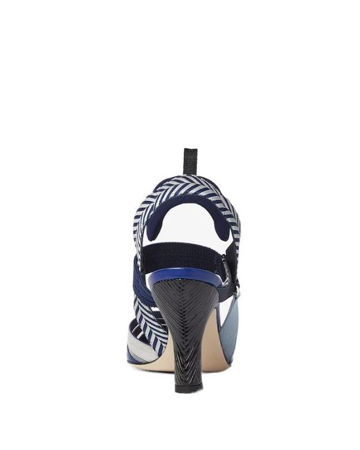 Fendi Blue Iconic Colibrì And Hagfish And Mesh High-Heeled Slingbacks