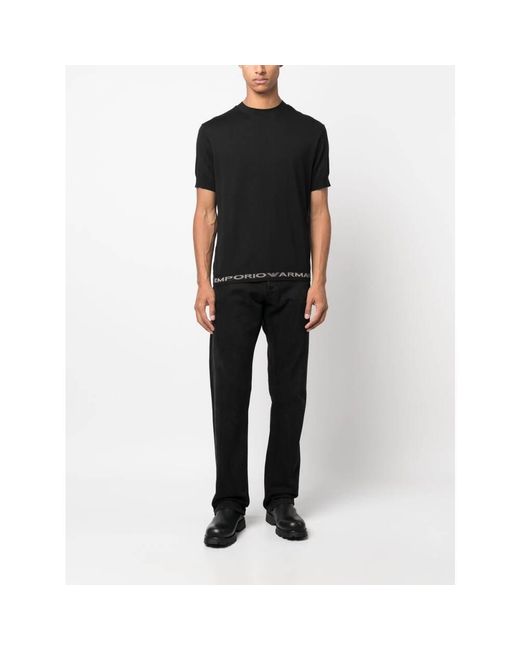 Emporio Armani Black Logo-Trim Crewneck T-Shirt for men