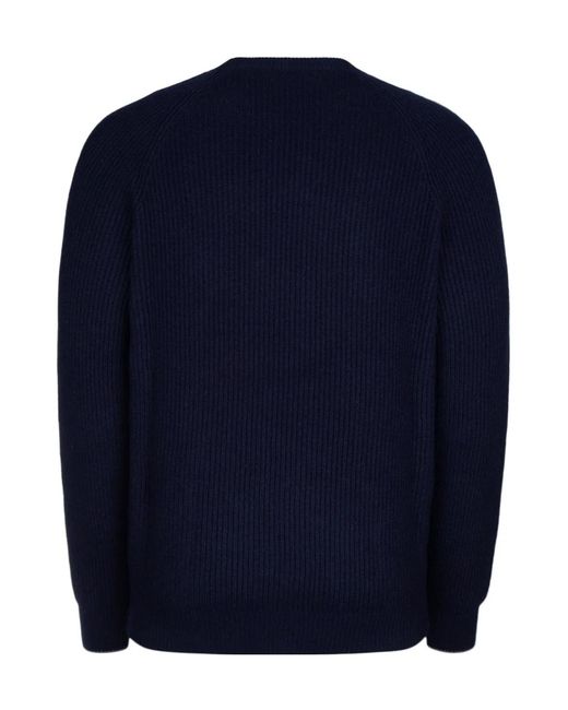 Brunello Cucinelli Blue Ribbed Crewneck Knitted Sweater for men