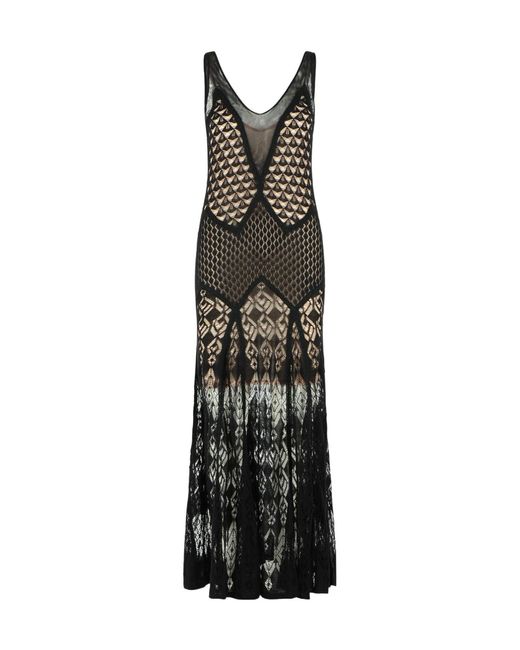 Blumarine Black Patterned V-Neck Maxi Dress
