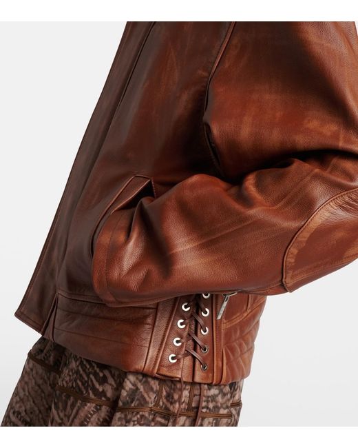 JACQUES WEI Brown Long-Sleeved Leather Jacket