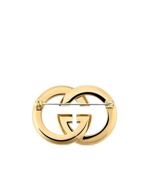 Gucci Metallic Interlocking Crystal Brooch