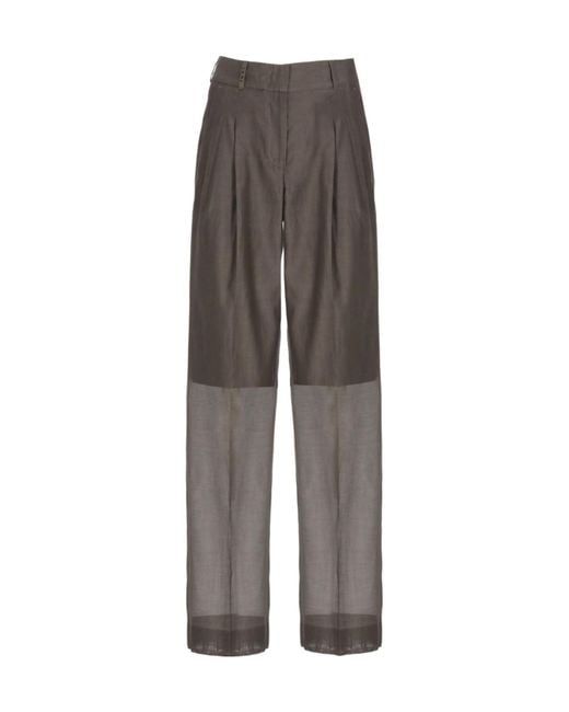 Peserico Gray Sheer Panel Wide-Leg Pants