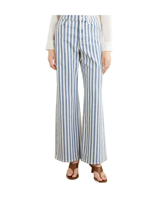 Veronica Beard Blue Striped High-Rise Wide-Leg Jeans