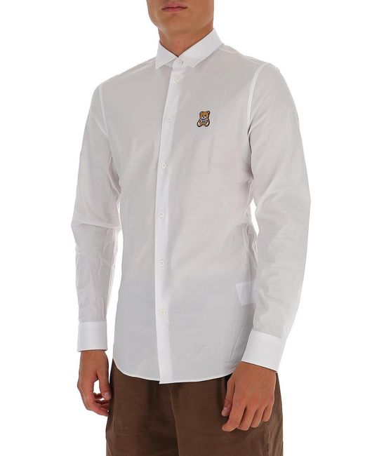 Moschino White Teddy Patch Shirt for men