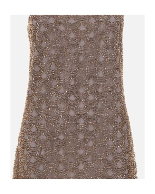 ROTATE BIRGER CHRISTENSEN Brown Scallop-Trim Embellished Mini Dress