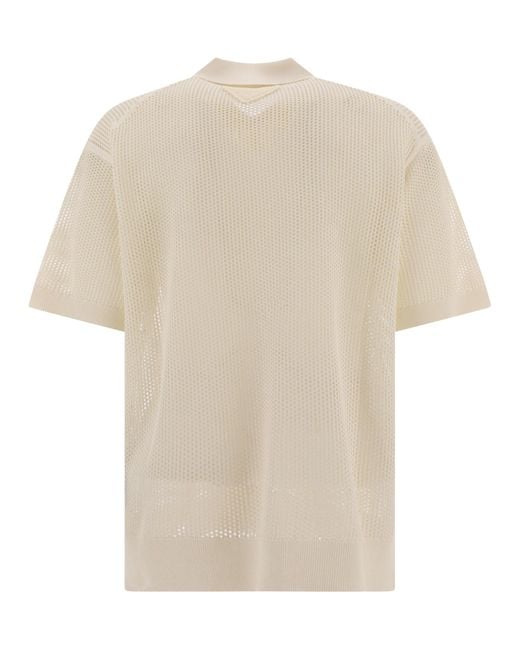Prada White Logo Embroidered Knitted Polo Shirt for men