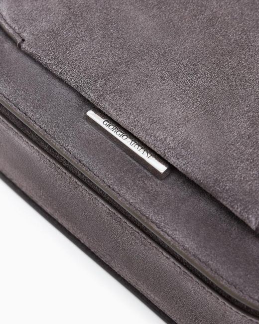 Giorgio Armani Gray Suede Bag With Flap And Adjustable Strap