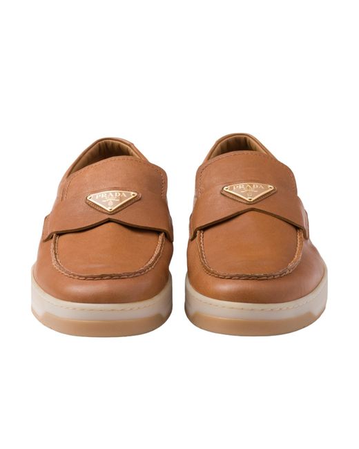 Prada Brown Nappa Leather Loafers for men