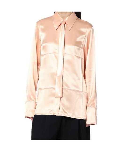 Jil Sander Natural Satin Tie-Neck Shirt