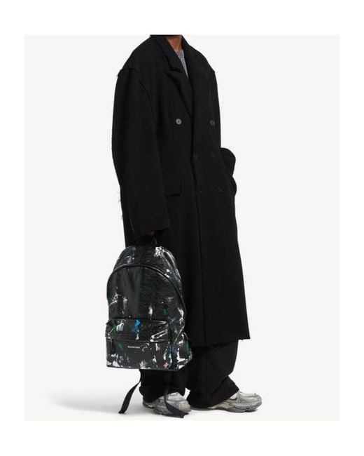 Balenciaga Black Explorer Paint-Splatter Backpack for men