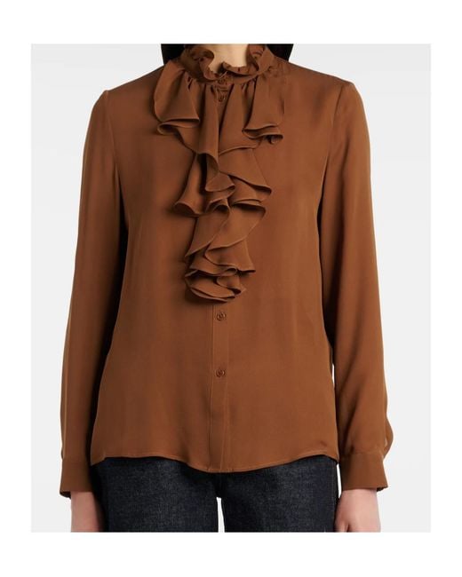 Nili Lotan Brown Ruffled Shirt