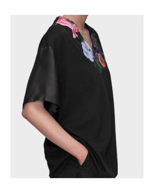 Maison Margiela Black Floral Printed V-Neck T-Shirt for men