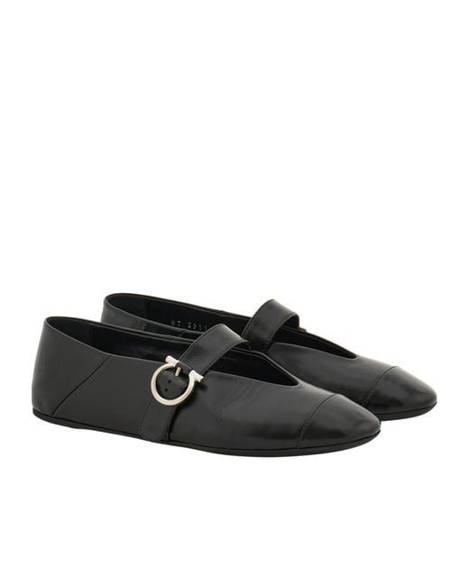 Ferragamo Black Gancini Ballet Flat