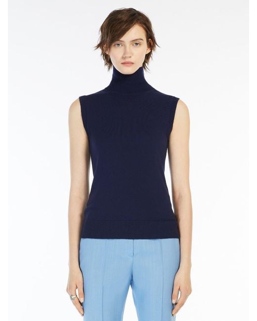 Sportmax Blue Ardenza Roll Neck Sleeveless Vest