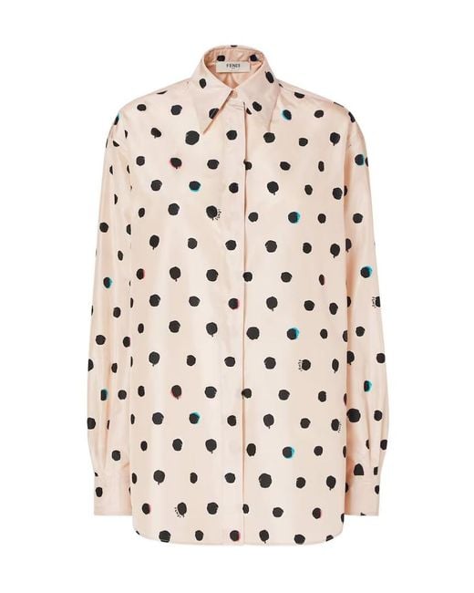 Fendi White Falena Dots Printed Long Sleeved Shirt