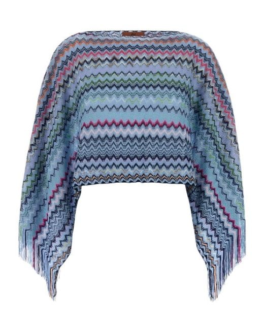 Missoni Blue Zigzag Fringed Cape