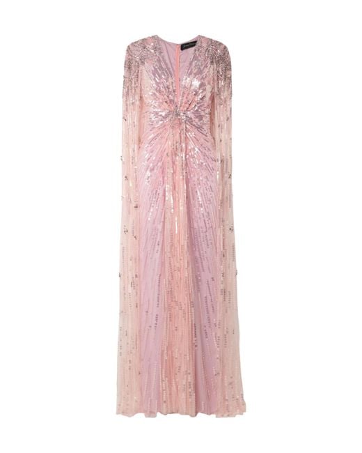 Jenny Packham Pink A Silk Net Dress With An Embellished Cape Effect