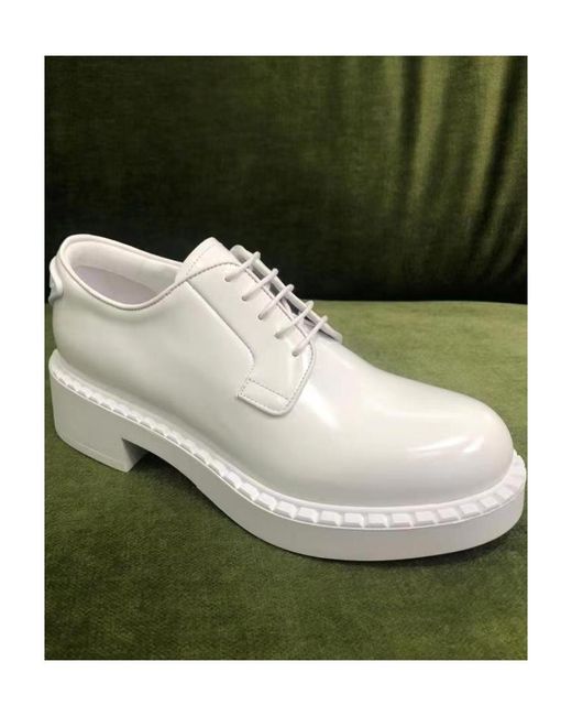 Prada White Brushed-Leather Derby Shoes