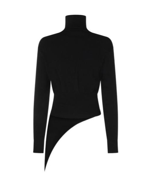 Lanvin Black Asymmetric Buckle Knitted Sweater