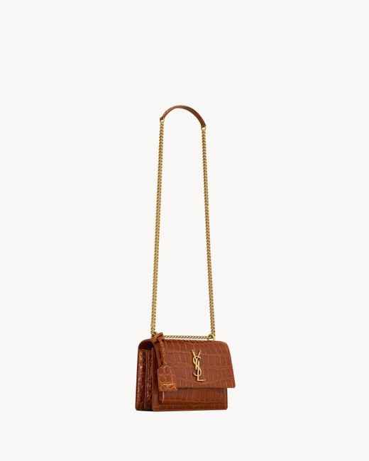 Saint Laurent White Sunset Embossed Small Shoulder Bag