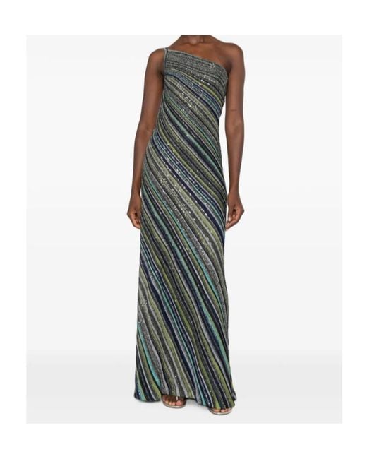 Missoni Green Sequin Embellished One-Shoulder Midi Dress