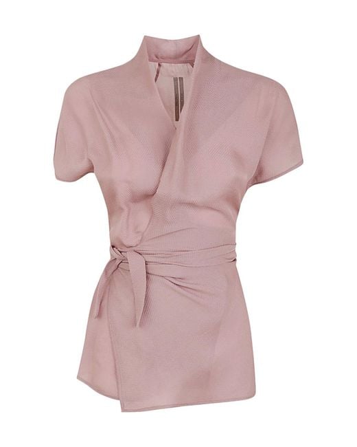 Rick Owens Pink Waffle-Effect Wrap Blouse