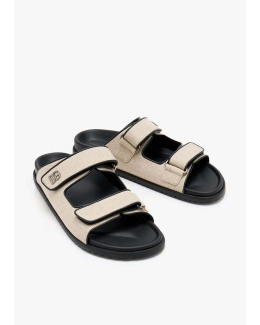 Dolce & Gabbana White Double-Strap Canvas Slides for men