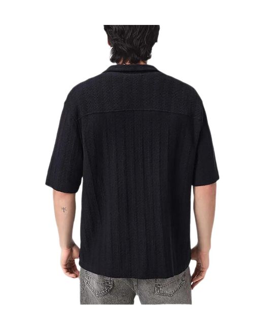 AllSaints Black Textured Button Shirt for men