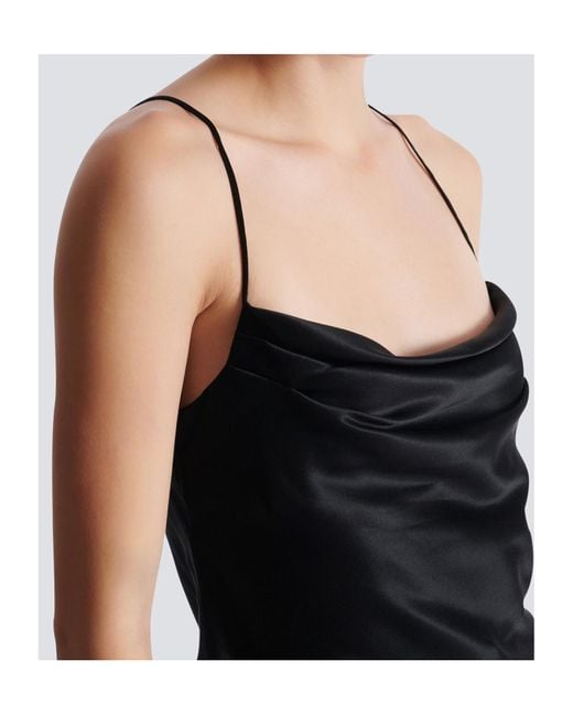 Balmain Black Silk Draped Top