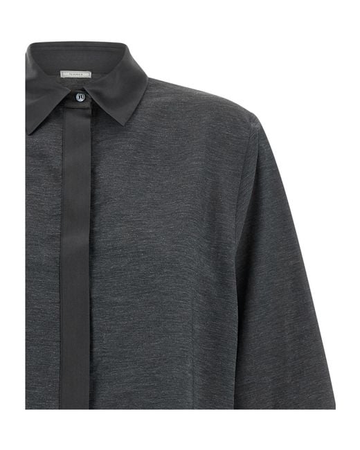 Peserico Gray Satin-Trim Three-Quarter Sleeve Shirt