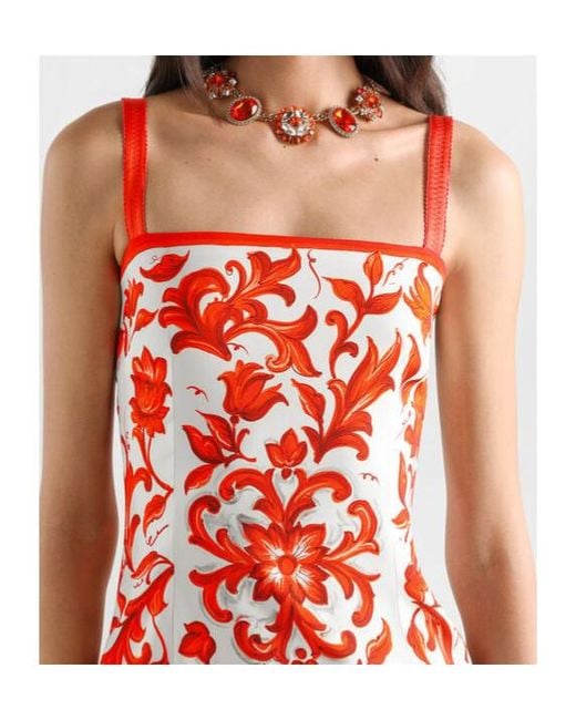 Dolce & Gabbana Red Silk-Blend Majolica Print Mini Dress