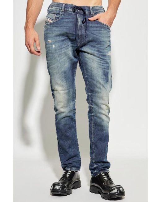 DIESEL Blue Krooley Drawstring-Waist Distressed Jeans for men