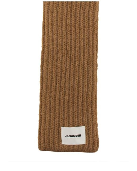 Jil Sander White Brushed Logo-Patch Scarf for men