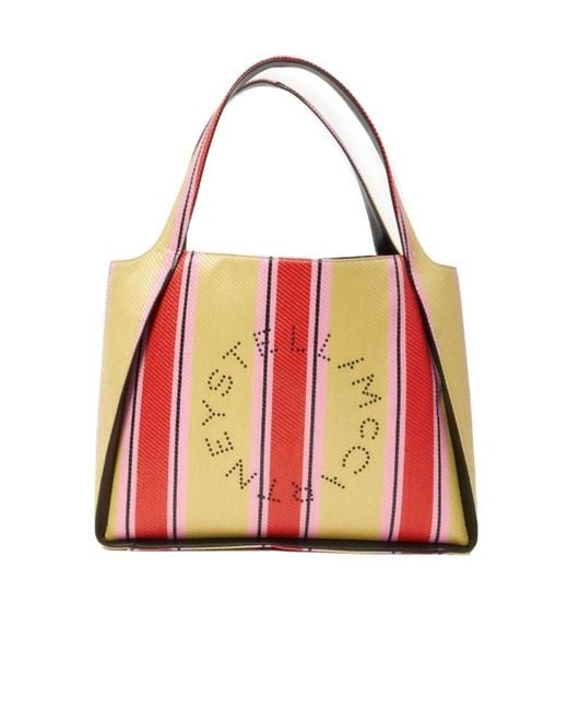 Stella McCartney Red Striped Logo Embellished Tote Bag