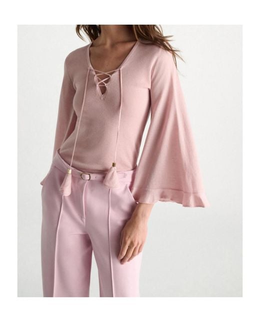 Dorothee Schumacher Pink Refined Essentials Lace-Up Flared-Sleeve Sweater
