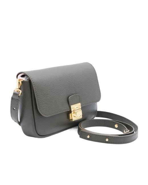 Coccinelle Gray Flap Logo Shoulder Bag