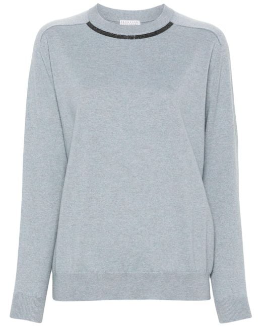 Brunello Cucinelli Gray Monili Detailed Knitted Sweater