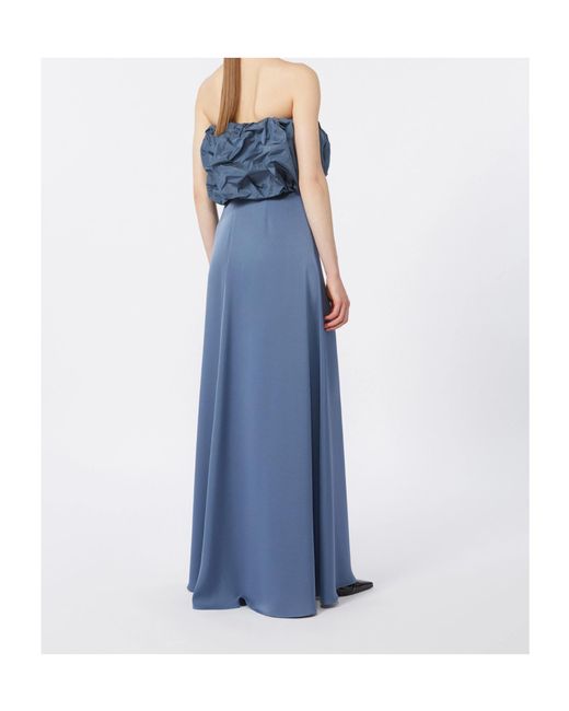 Max Mara Blue Strapless Ruffled-Bodice Maxi Dress